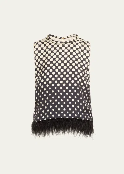 Cara Cara Belmond Sleeveless Dotted Silk-blend Feather-hem Top In Spotted Geo Black
