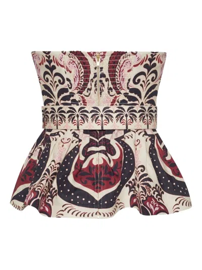 Cara Cara Belted Print Top In Brown