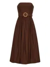 Cara Cara Anisha Belted Strapless Linen Bubble-hem Midi Dress In Brown
