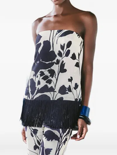 Cara Cara Benita Floral-print Fringed Top In Black