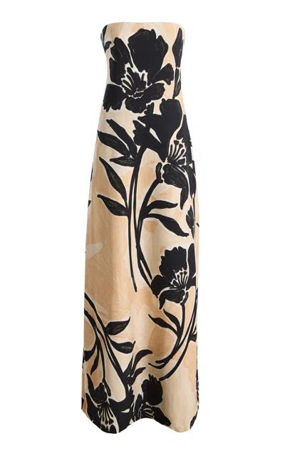 Cara Cara Benita Strapless Floral Crepe Maxi Dress In Neutral