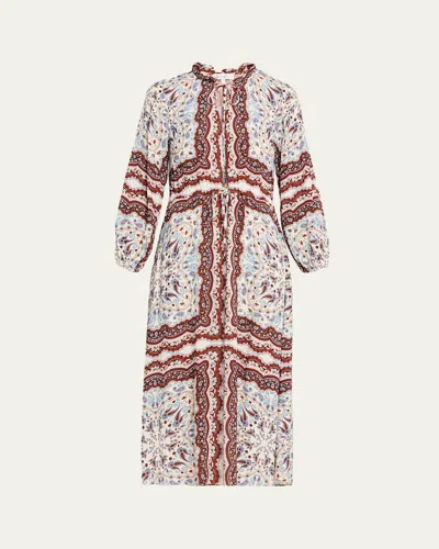 Cara Cara Berkshire Paisley Long-sleeve Midi Dress In Red