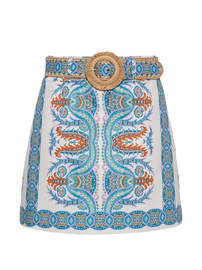 Cara Cara Blaze Belted Paisley-print Mini Skirt In White