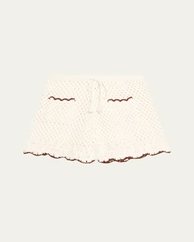 Cara Cara Brix Drawstring Crochet Knit Shorts In Neutral