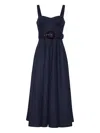 Cara Cara Calypso Belted Shirred Pinstriped Wool-blend Midi Dress In Blue