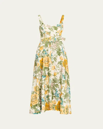 Cara Cara Calypso Floral Linen Midi Dress In Multi