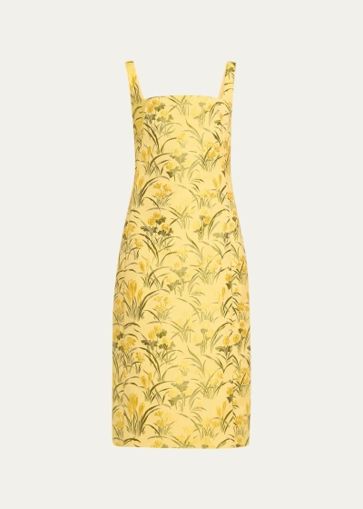 Cara Cara Carlie Square-neck Sleeveless Jacquard Midi Dress In Lemon Zest Jacqua
