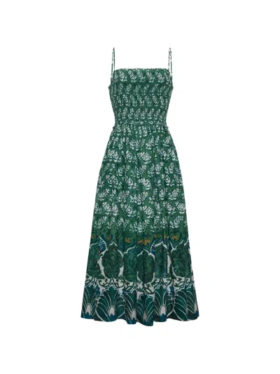 Cara Cara Carmen Floral-print Smocked Midi Dress In Green