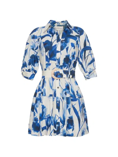 Cara Cara Caro Floral-print Belted Mini Dress In Blue