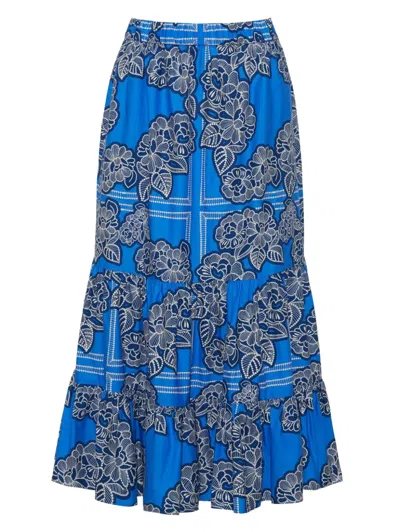 Cara Cara Chase Floral-print Midi Skirt In Blue