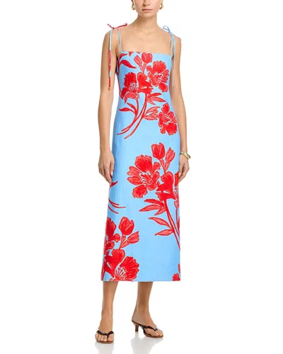 Cara Cara Chelsea Linen Tie Shoulder Midi Dress In Blue
