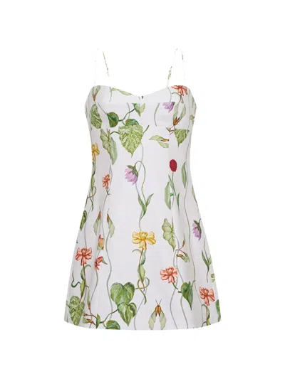 Cara Cara Cherry Printed Linen Mini Dress In White