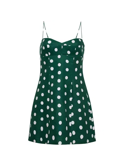 Cara Cara Cherry Polka-dot Mini Dress In Green