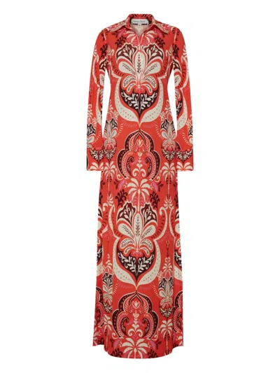 Cara Cara Clarence Shirt-collar Printed Maxi Dress In Red