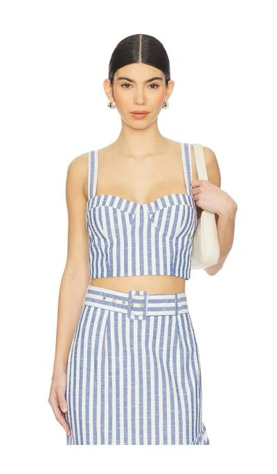 Cara Cara Claudine Top In Ivory Blue Striped Seersucker