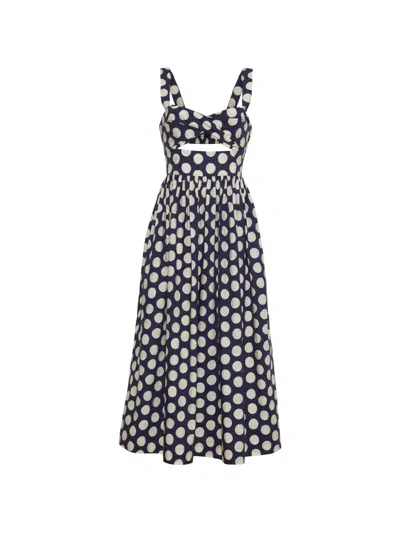 Cara Cara Clover Polka-dot Midi Dress In Blue