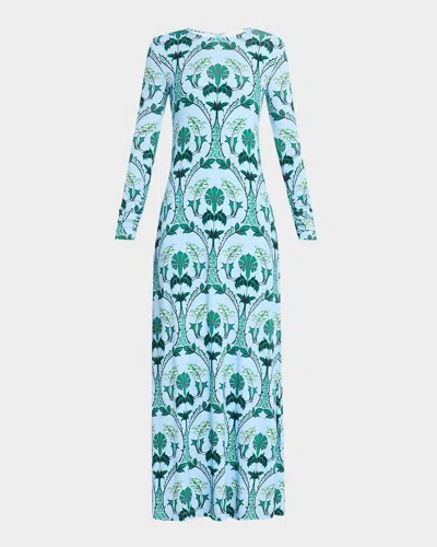 Cara Cara Danae Printed Long-sleeve Maxi Dress In Arcada Blue