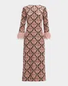 Cara Cara Danya Printed Dress With Feather Cuffs In Pink