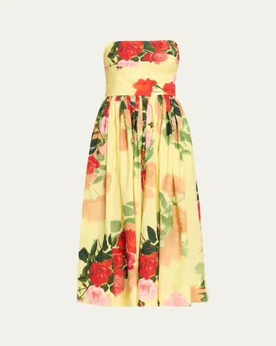 Cara Cara Daria Floral Strapless A-line Midi Dress In Le Rose Yellow