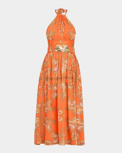 Cara Cara Dena Belted Halter Midi Dress In Multi