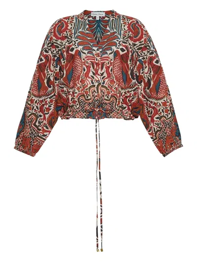 Cara Cara Drawstring Print Shirt In Red
