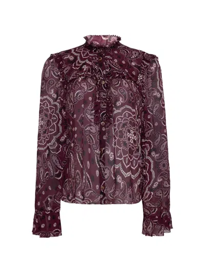 Cara Cara Elouise Paisley Ruffled Shirt In Purple