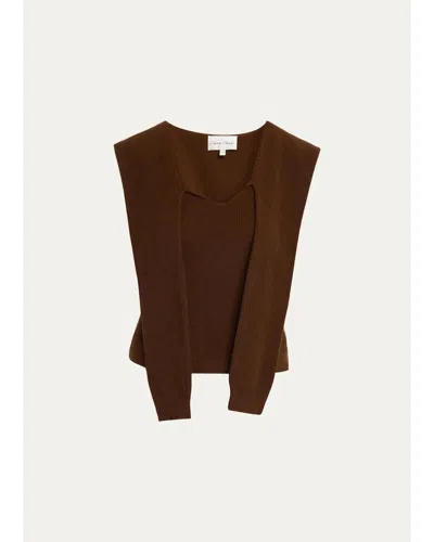 Cara Cara Ember Fitted V-neck Combo Top In Brown