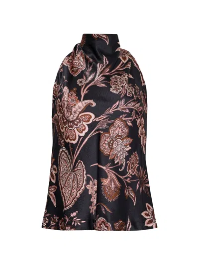 Cara Cara Fara Floral-print Fringed Top In Black
