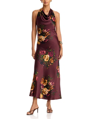 Cara Cara Fara Silk Cowlneck Dress In Brown