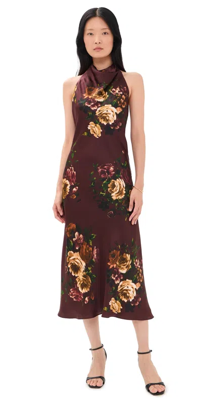 Cara Cara Fara Silk Dress Ariana Flora Merlot
