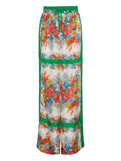 Cara Cara Floral Cotton-silk Blend Palazzo Pants In Green