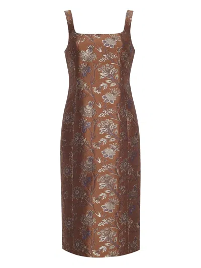 Cara Cara Floral-jacquard Midi Party Dress In Brown
