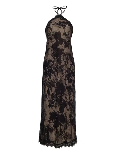 Cara Cara Floral-lace Halterneck Evening Dress In Black