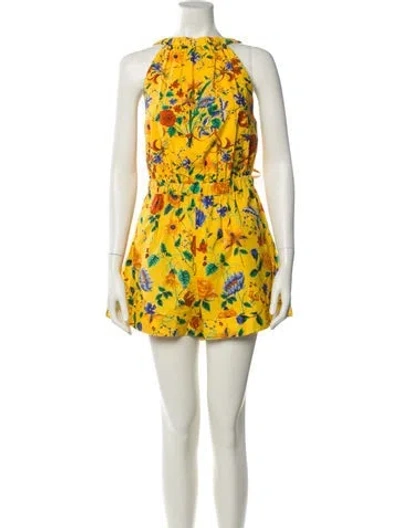 Pre-owned Cara Cara Floral Print Bateau Neckline Romper In Yellow