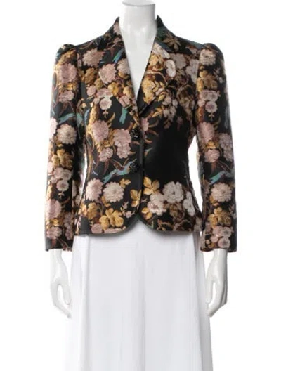 Pre-owned Cara Cara Floral Print Blazer In Black
