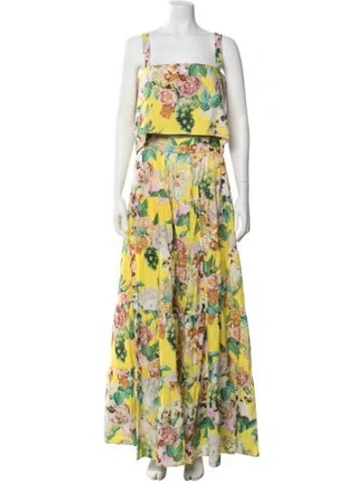 Pre-owned Cara Cara Floral Print Bow Accents Skirt Set In Yellow