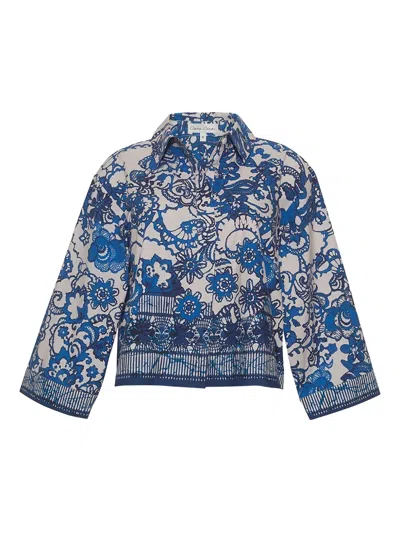 Cara Cara Floral-print Button-up Shirt In Blue