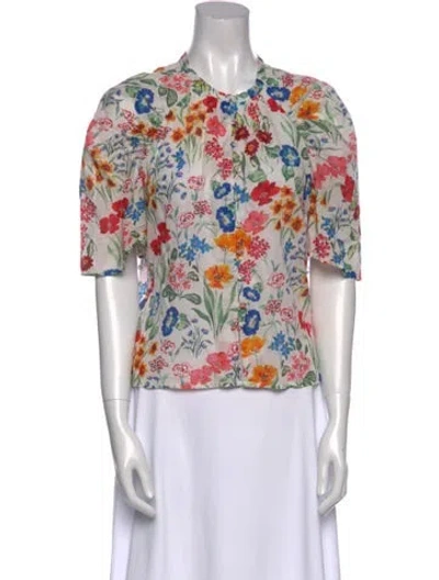 Pre-owned Cara Cara Floral Print Crew Neck Blouse In Neutral