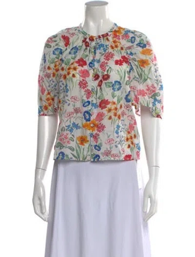 Pre-owned Cara Cara Floral Print Crew Neck Blouse In Neutral