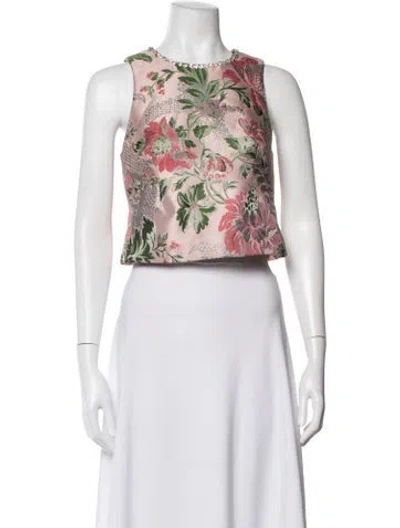 Pre-owned Cara Cara Floral Print Crew Neck Crop Top In Red
