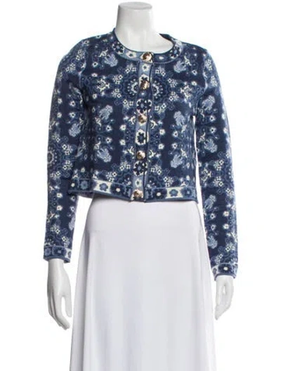 Pre-owned Cara Cara Floral Print Crew Neck Sweater In Blue