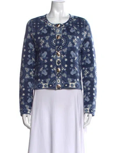 Pre-owned Cara Cara Floral Print Crew Neck Sweater In Blue