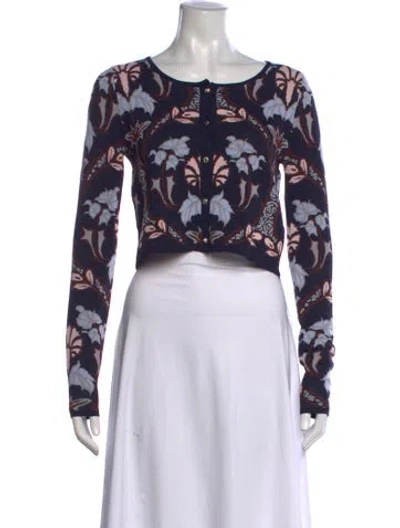 Pre-owned Cara Cara Floral Print Crew Neck Sweater W/ Tags In Blue