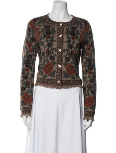 Pre-owned Cara Cara Floral Print Crew Neck Sweater In White