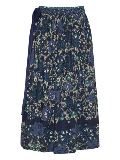 Cara Cara Floral-print Elasticated-waistband Skirt In Blue