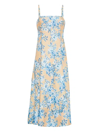 Cara Cara Floral-print Flared Midi Day Dress In Yellow