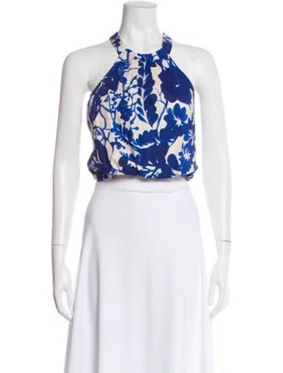 Pre-owned Cara Cara Floral Print Halterneck Crop Top W/ Tags In White