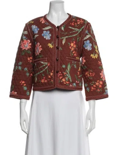 Pre-owned Cara Cara Floral Print Jacket In Red