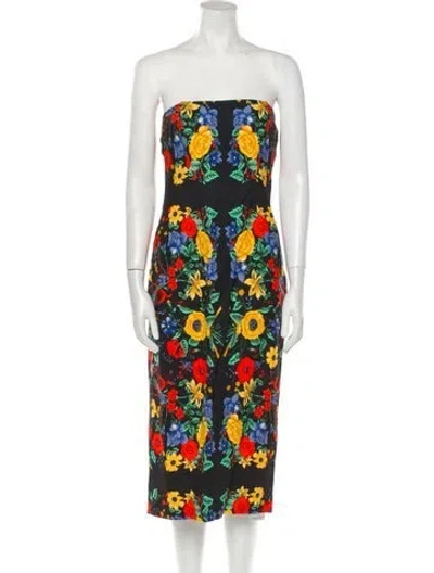 Pre-owned Cara Cara Floral Print Knee-length Dress In Black