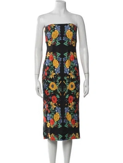 Pre-owned Cara Cara Floral Print Knee-length Dress In Black